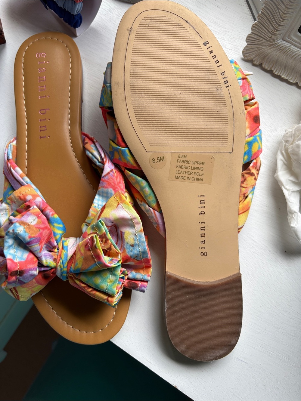 Gianni Bini Multicolor Floral Knot Bow Slide Sandals - Picture 2 of 2